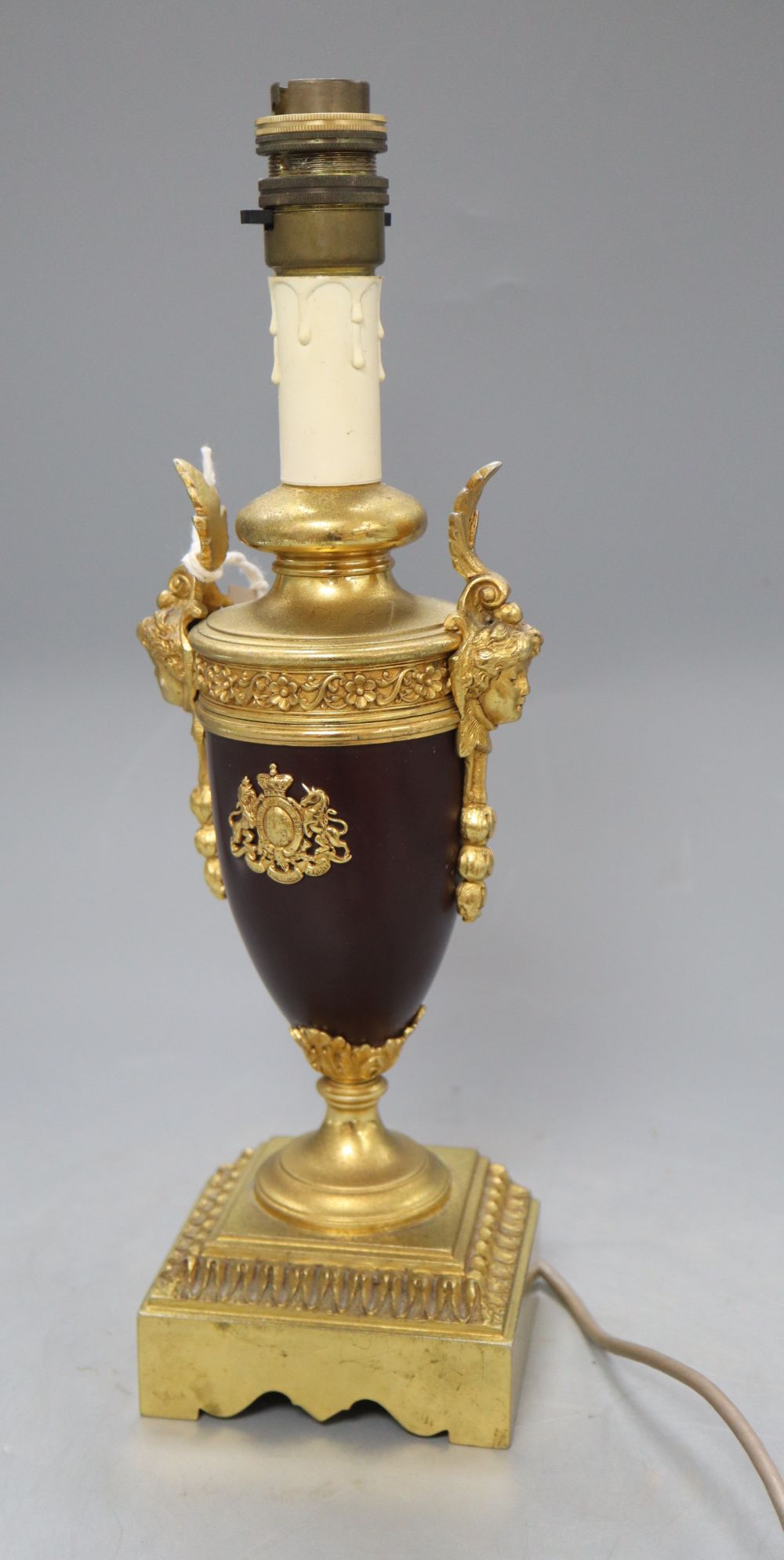 A gilt brass table lamp